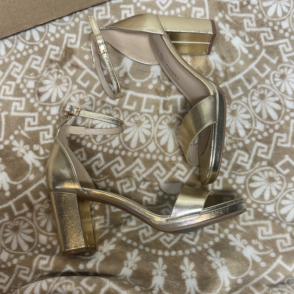 Chinese Laundry Gold Ankle Strap Heels